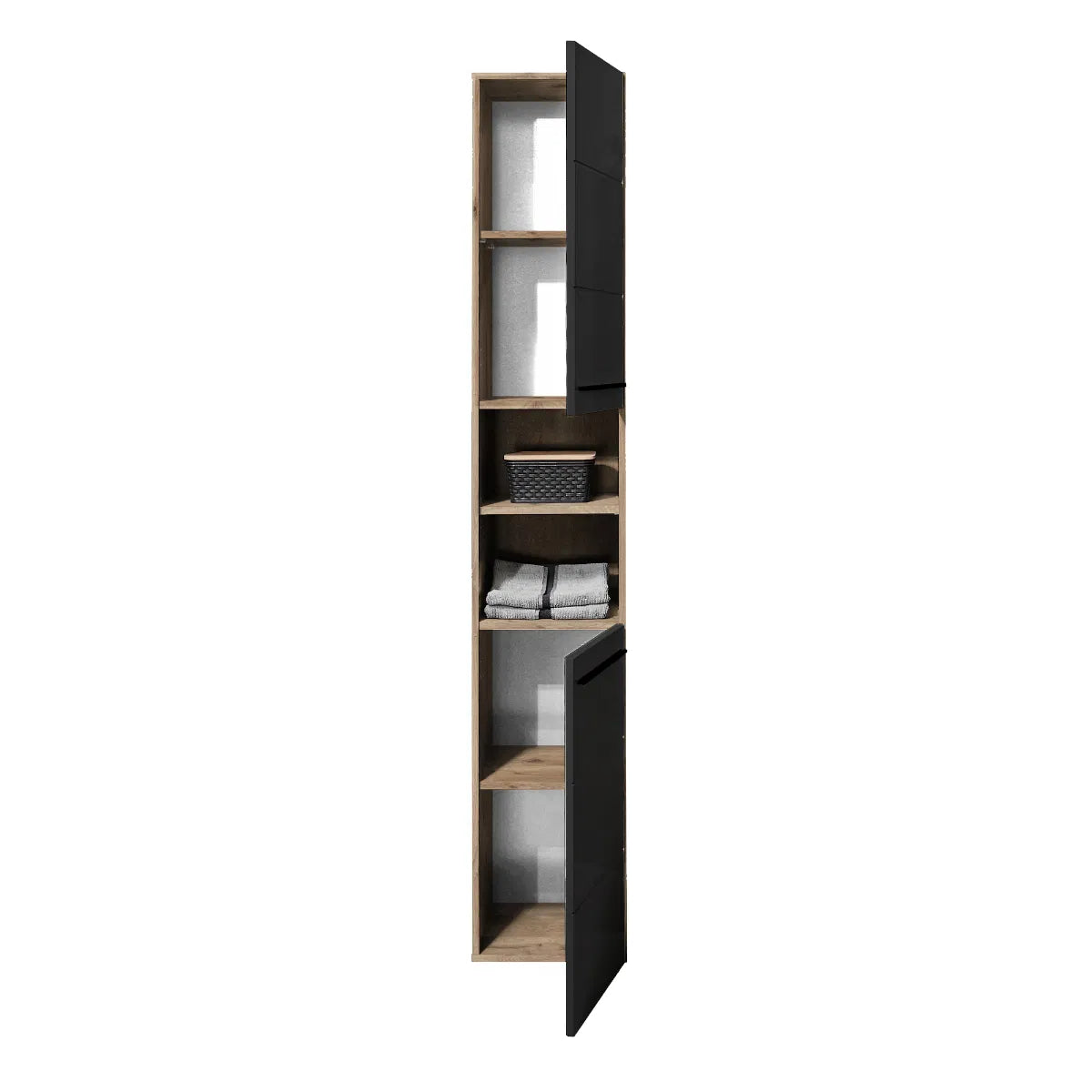 Tall Matte Black & Oak Bathroom Cabinet | Vista Range | Julian Bowen