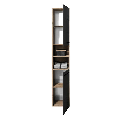 Tall Matte Black & Oak Bathroom Cabinet | Vista Range | Julian Bowen