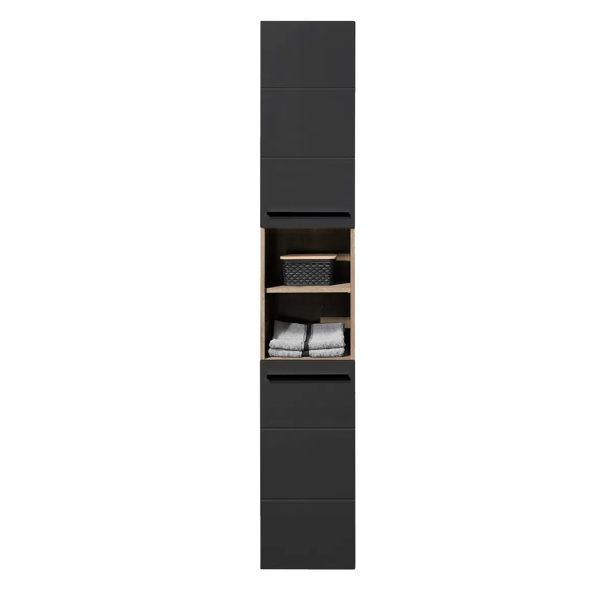 Tall Matte Black & Oak Bathroom Cabinet | Vista Range | Julian Bowen