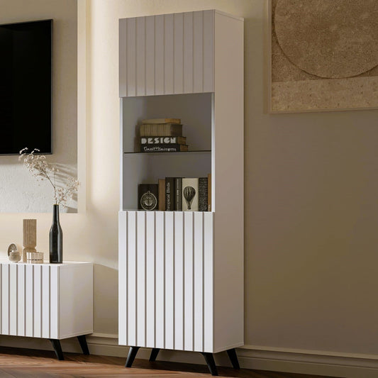 Atlantis Matte White Tall Display Cabinet - Wood Velvet
