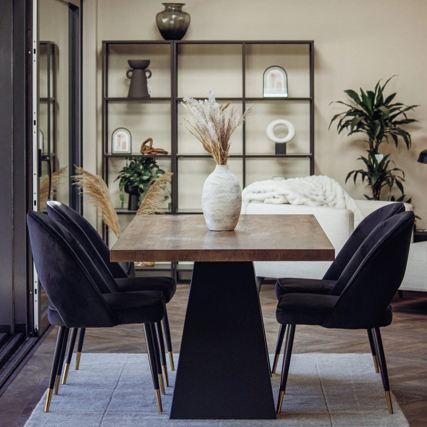 Akira Wooden Dining Table with Matte Black Legs