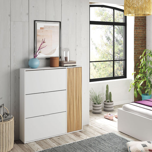 Dempsey Natural Oak Effect and White Large Shoe Cabinet - Wood Velvet