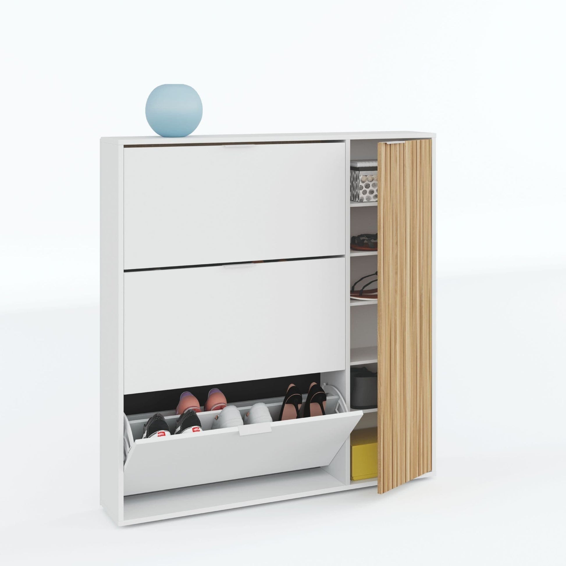 Dempsey Natural Oak Effect and White Large Shoe Cabinet - Wood Velvet