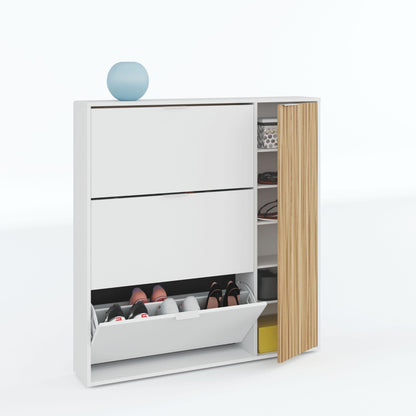 Dempsey Natural Oak Effect and White Large Shoe Cabinet - Wood Velvet
