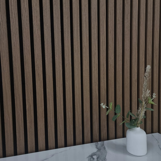 Acoustic Slatted Wall Panels - Dark Oak