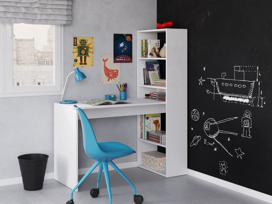 Double Computer Desk Table with Bookcase Matt White - Wood Velvet