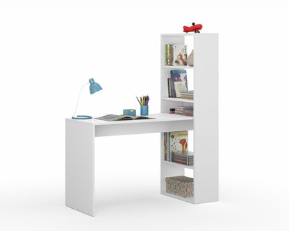 Double Computer Desk Table with Bookcase Matt White - Wood Velvet