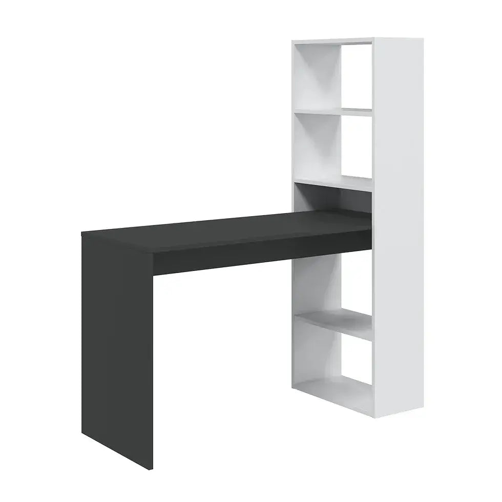 Double White and Grey Effect Computer Desk Table with Bookcase - Wood Velvet
