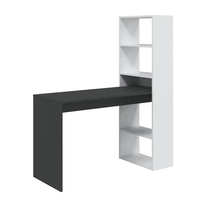 Double White and Grey Effect Computer Desk Table with Bookcase - Wood Velvet