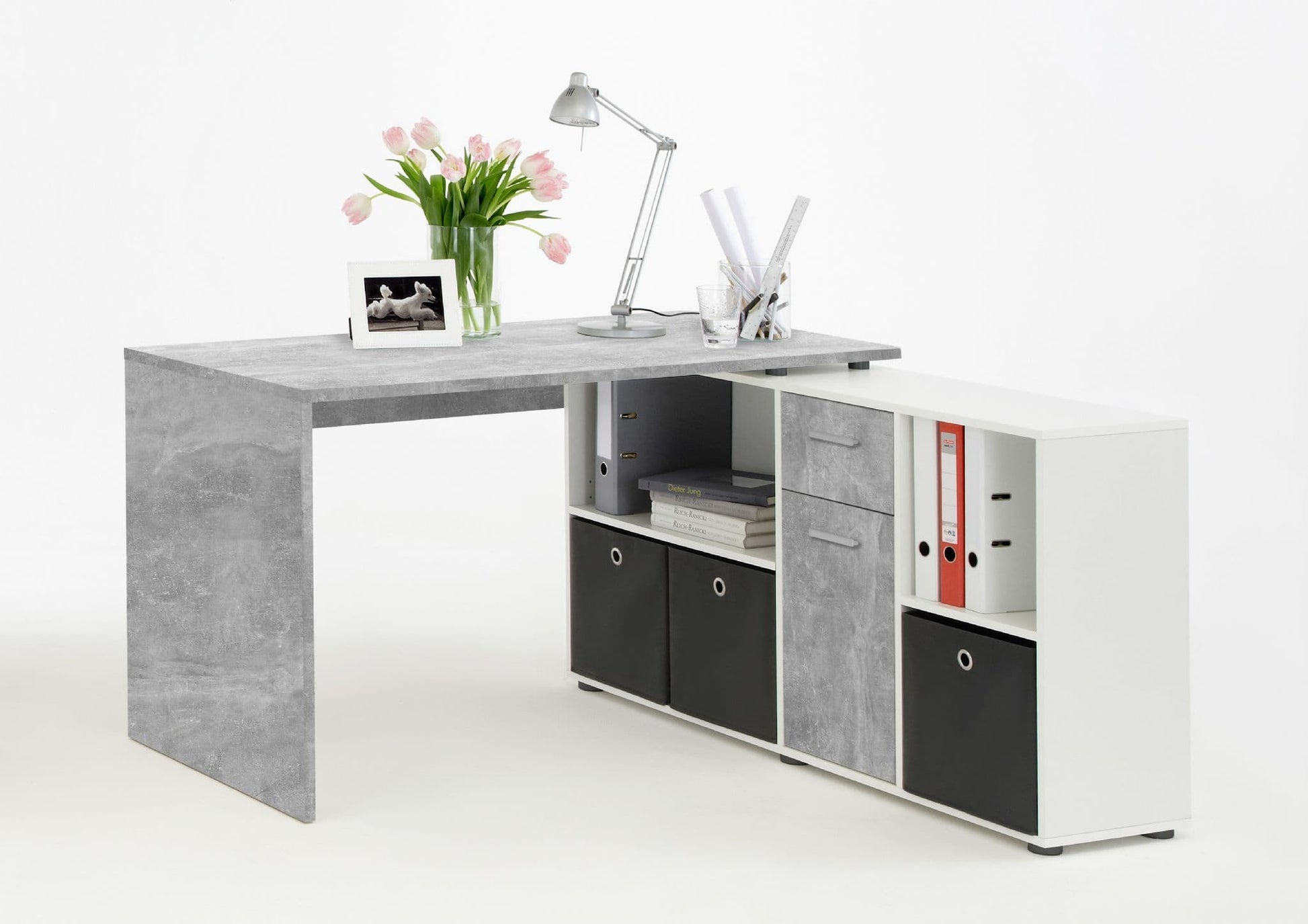 Luiz Concrete Grey and White Corner Desk - Wood Velvet