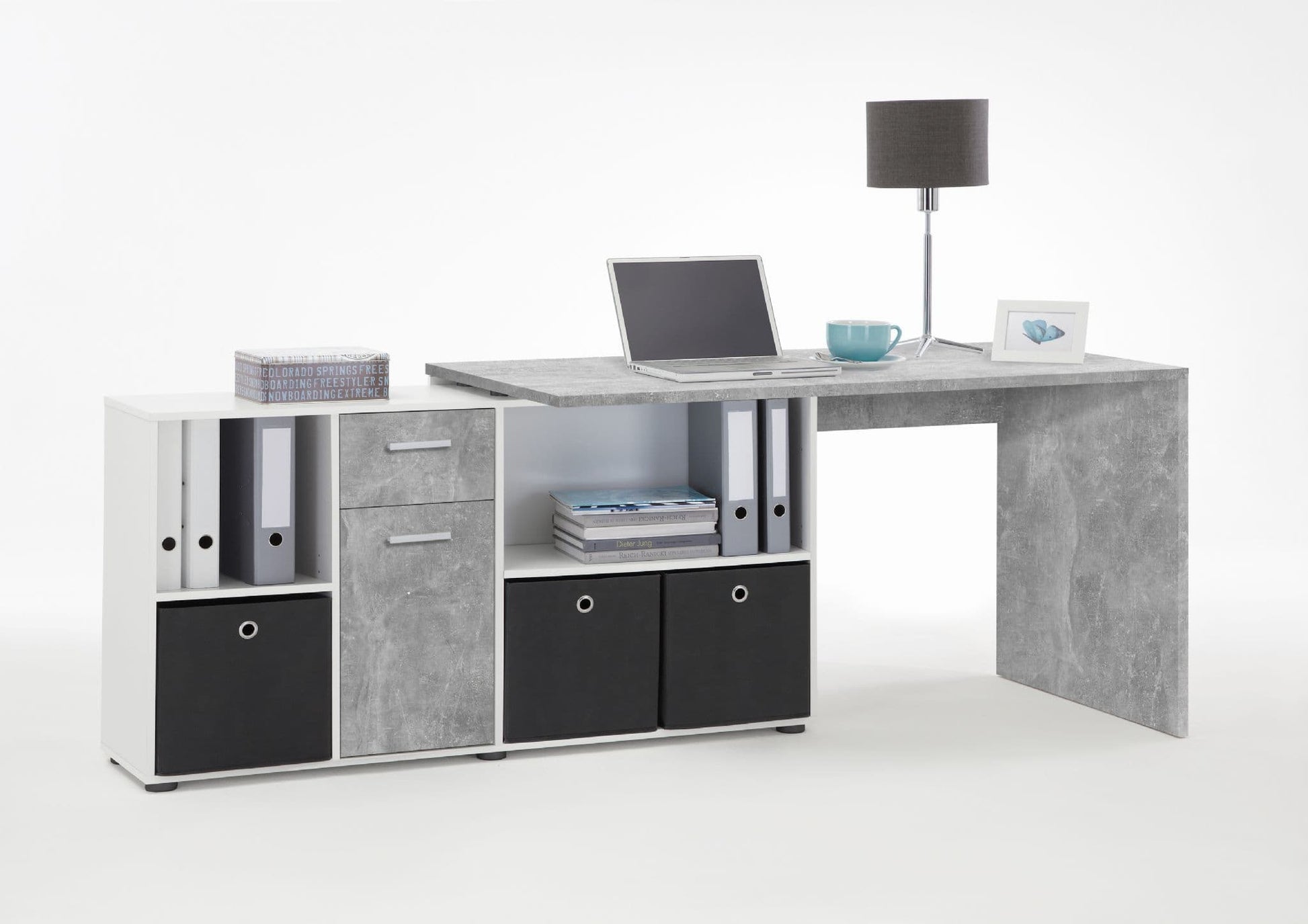 Luiz Concrete Grey and White Corner Desk - Wood Velvet
