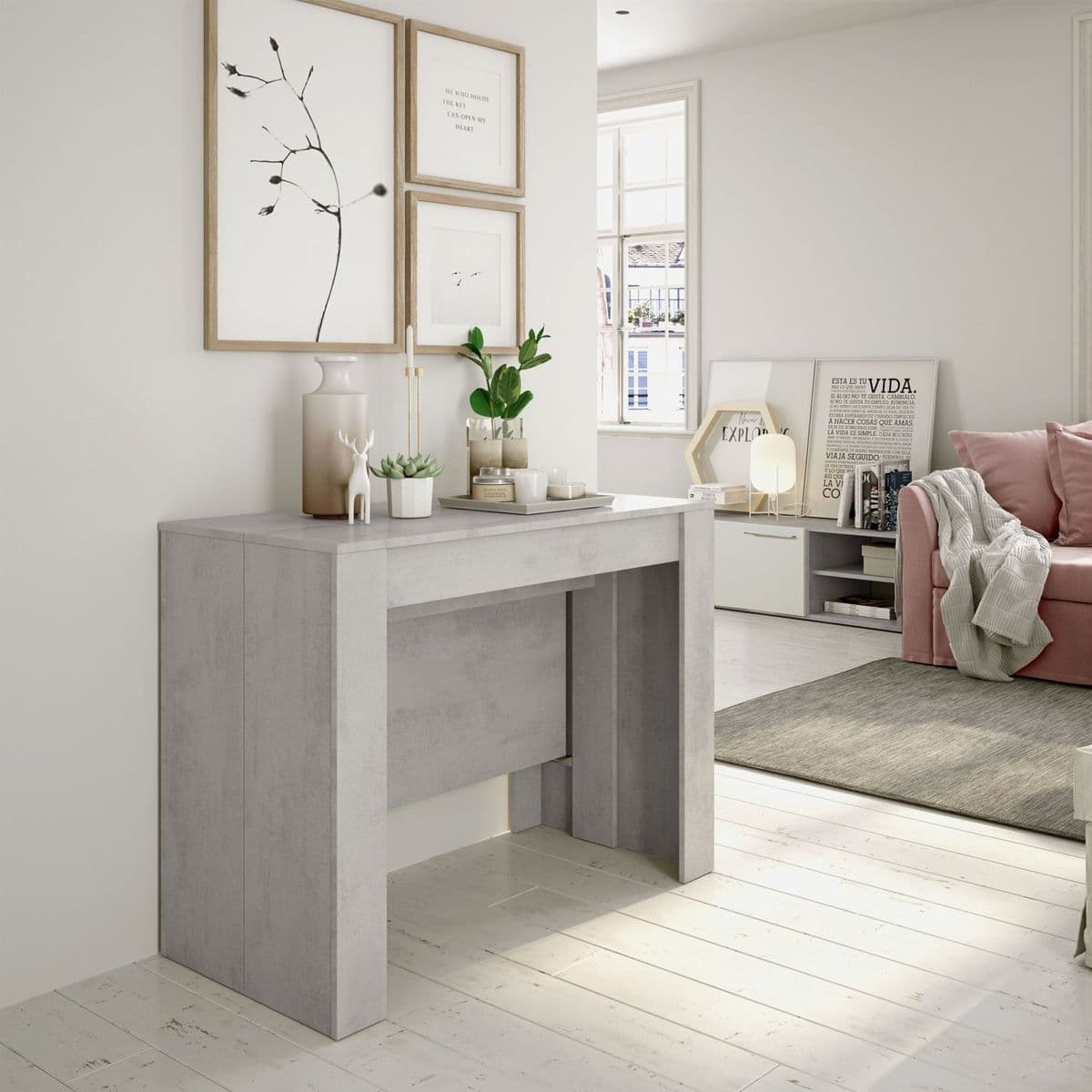 Luiz Concrete Grey Effect Large Extending Dining Table - Wood Velvet