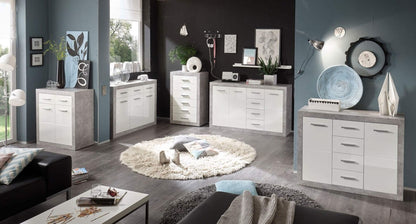 Pietra Large Sideboard Grey and White Gloss 2 DOOR, 3 DRW - Wood Velvet