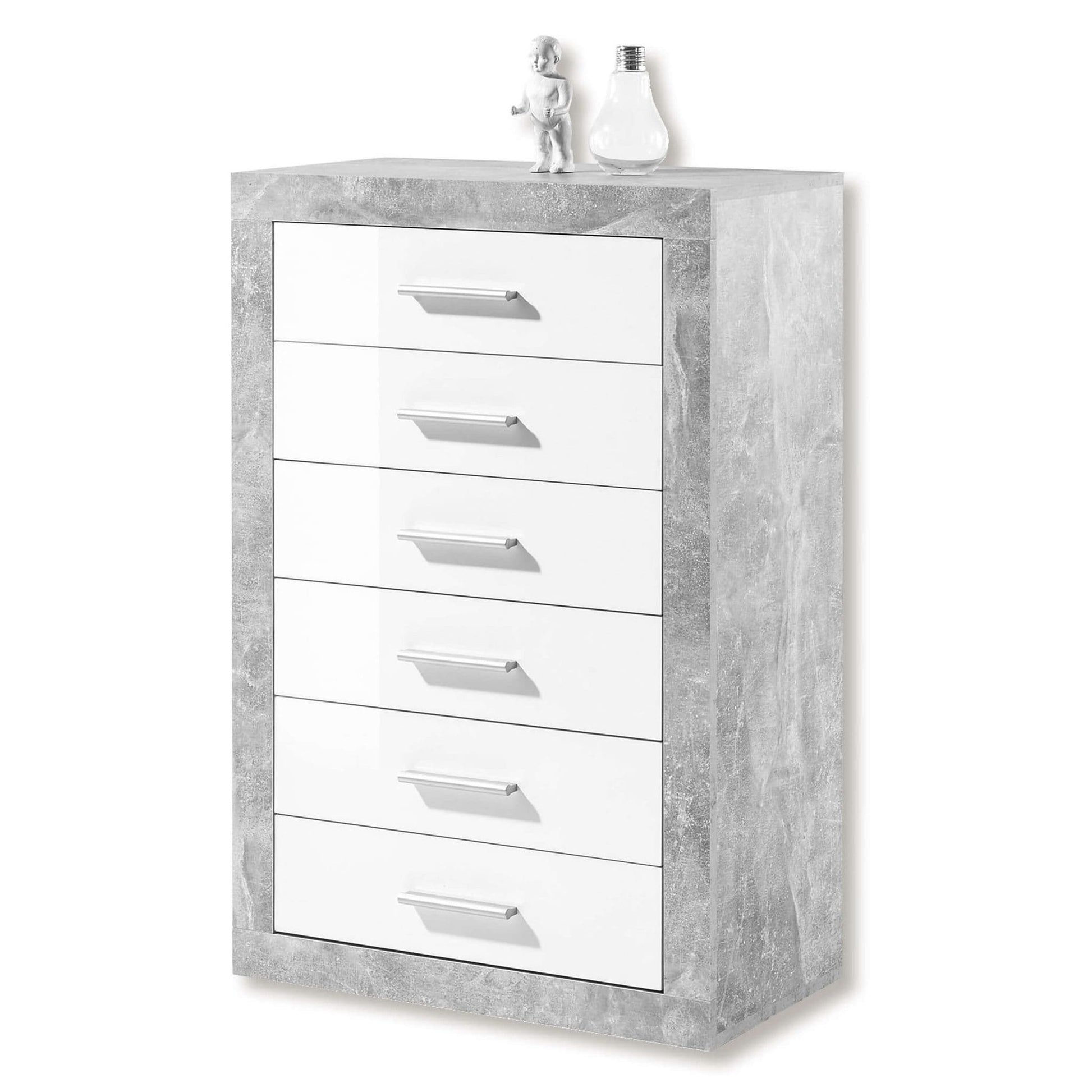 Pietra Tallboy Chest of Drawers Grey and White Gloss 6 DRW - Wood Velvet