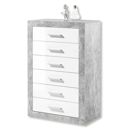 Pietra Tallboy Chest of Drawers Grey and White Gloss 6 DRW - Wood Velvet