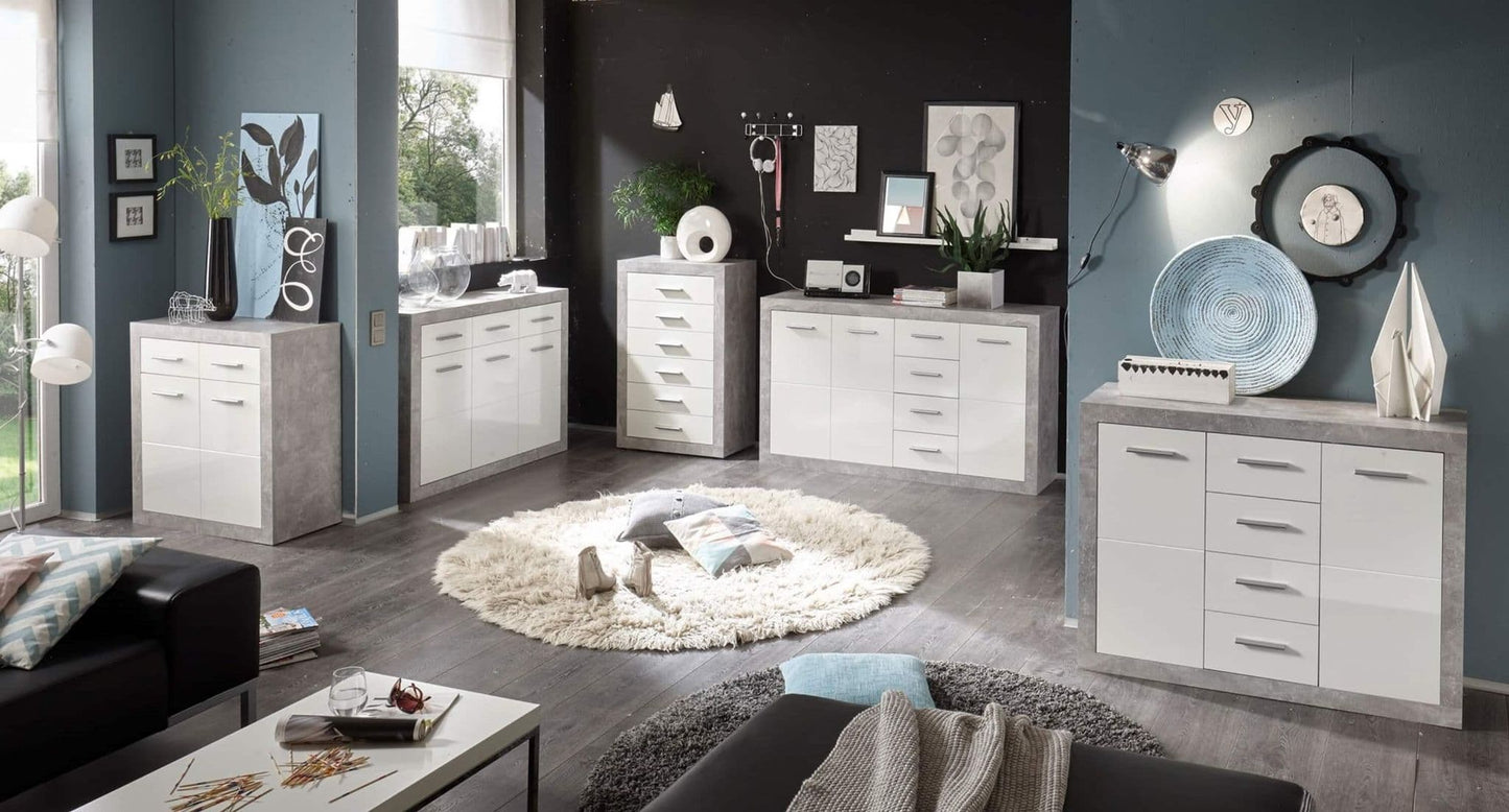 Pietra Tallboy Chest of Drawers Grey and White Gloss 6 DRW - Wood Velvet