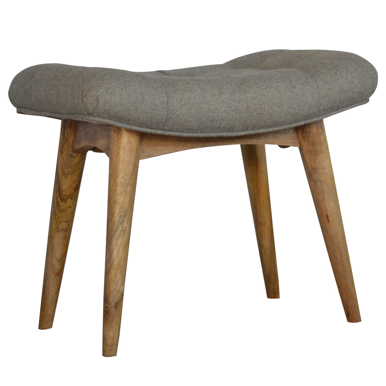 Curved Mini Bench Seat In Grey Tweed - Wood Velvet