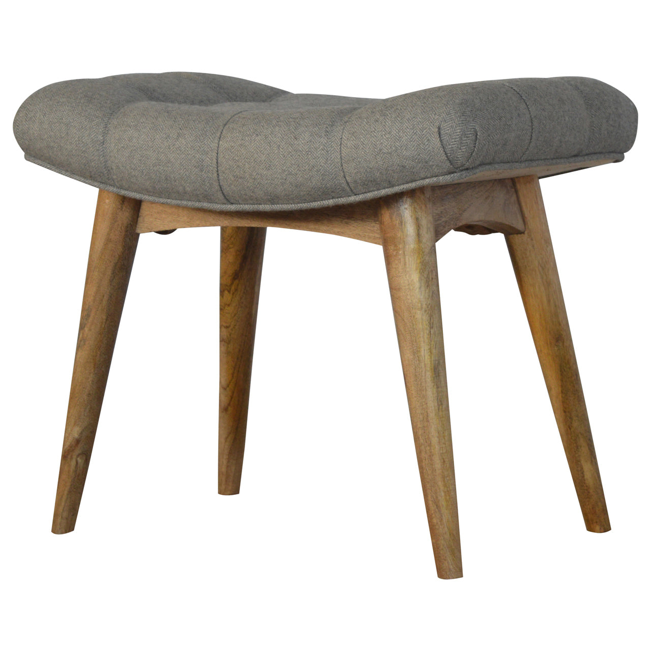 Curved Mini Bench Seat In Grey Tweed - Wood Velvet