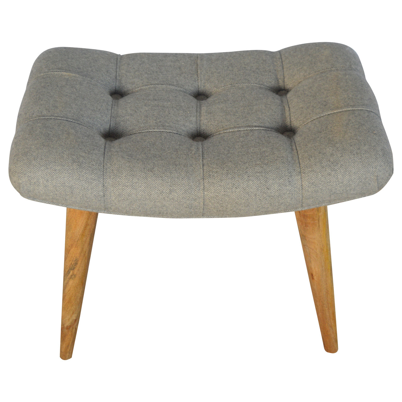 Curved Mini Bench Seat In Grey Tweed - Wood Velvet