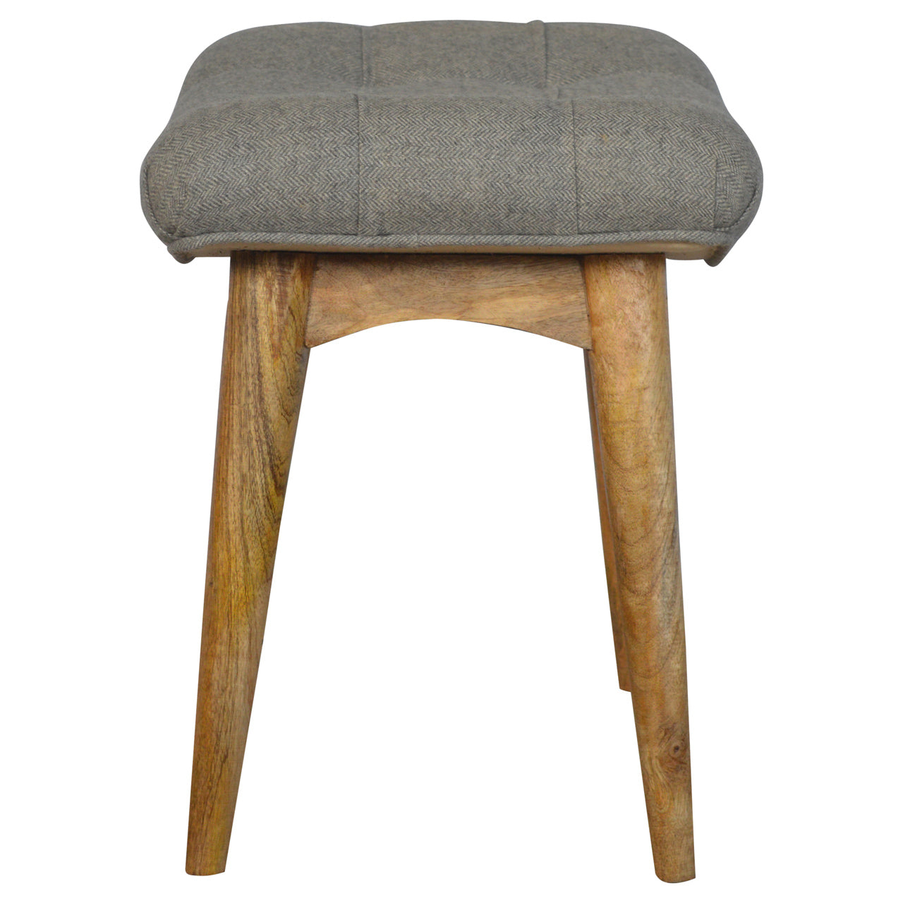 Curved Mini Bench Seat In Grey Tweed - Wood Velvet