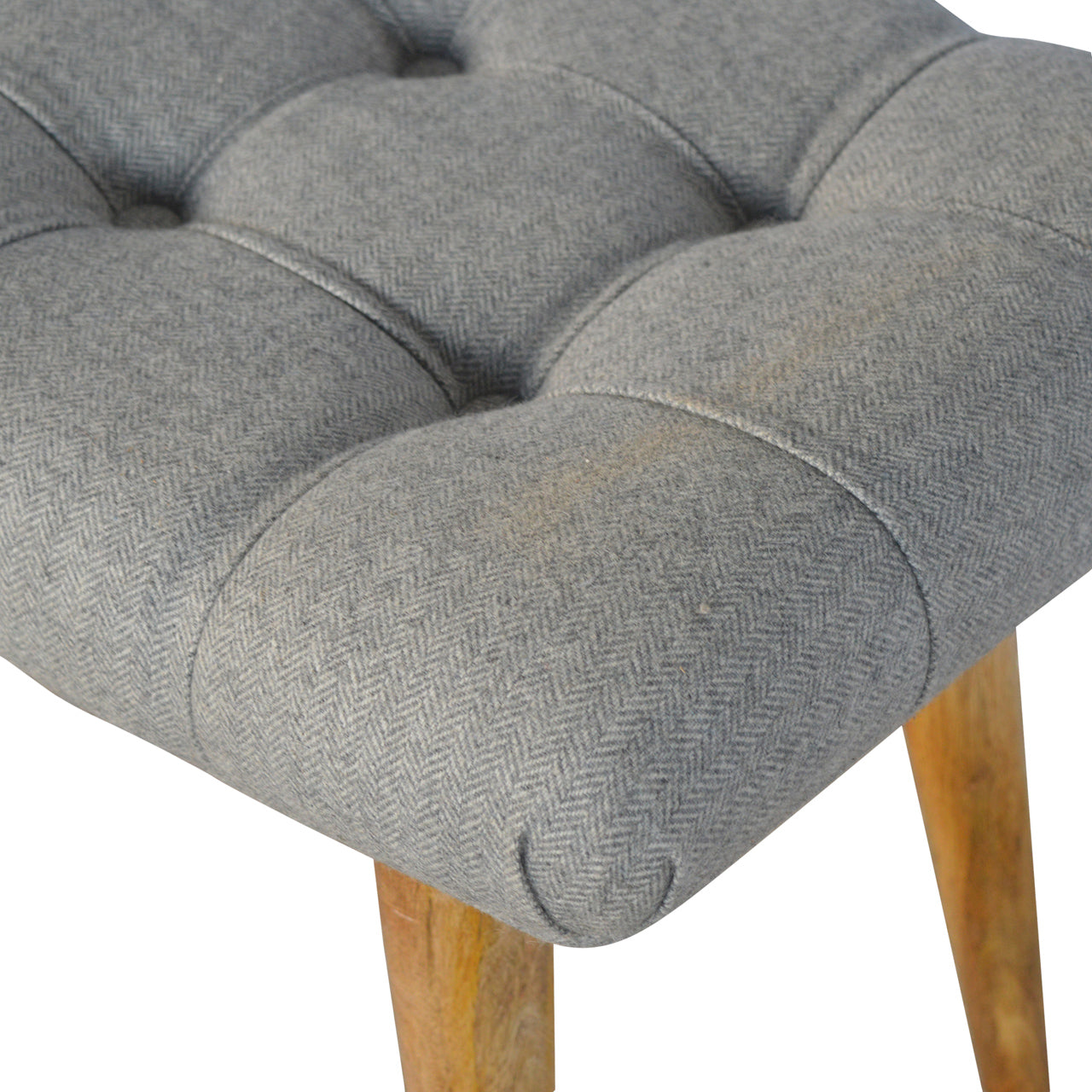 Curved Mini Bench Seat In Grey Tweed - Wood Velvet