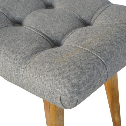 Curved Mini Bench Seat In Grey Tweed - Wood Velvet
