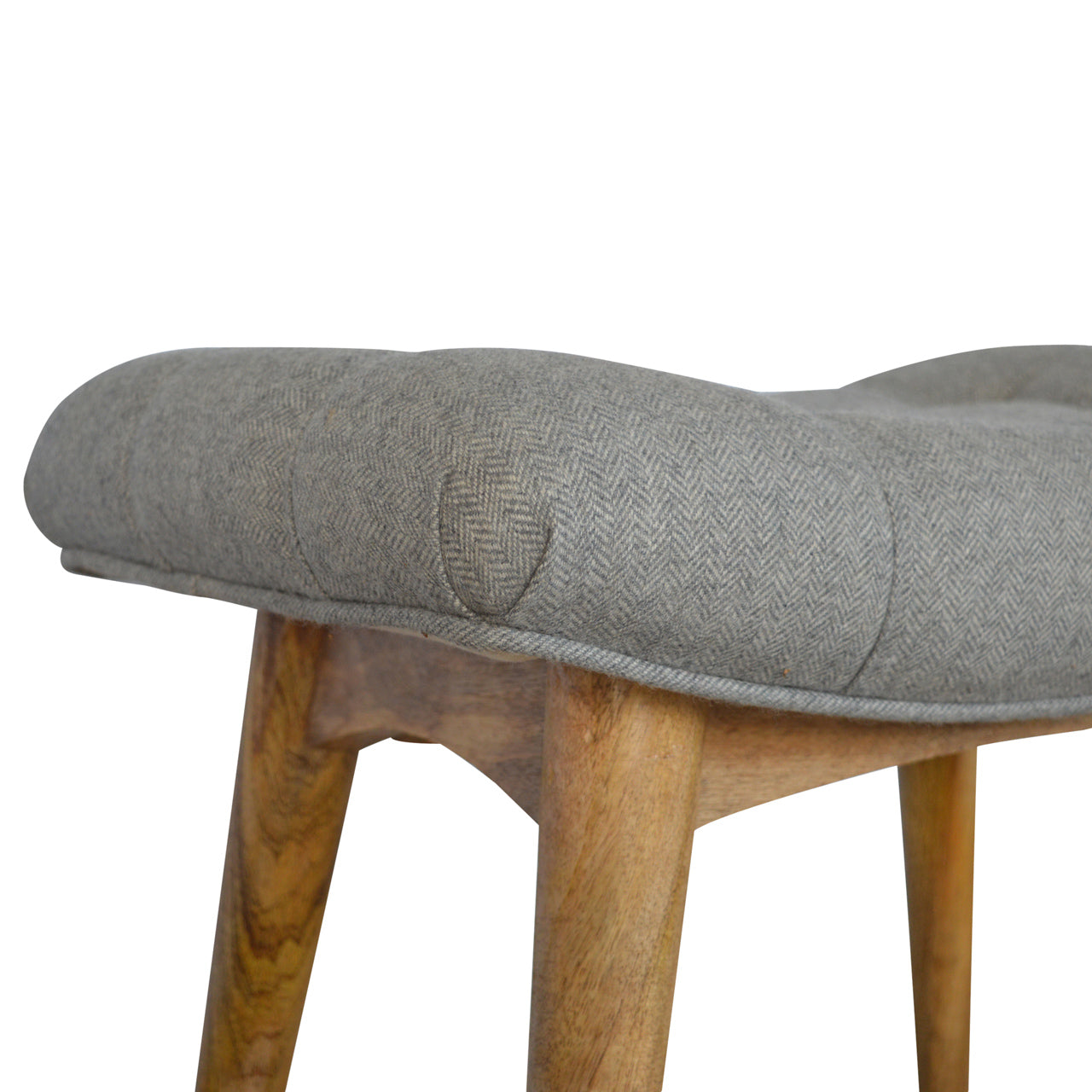 Curved Mini Bench Seat In Grey Tweed - Wood Velvet