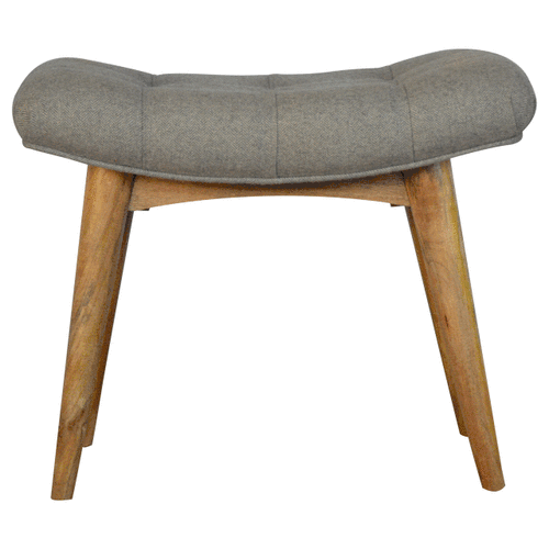 Curved Mini Bench Seat In Grey Tweed - Wood Velvet