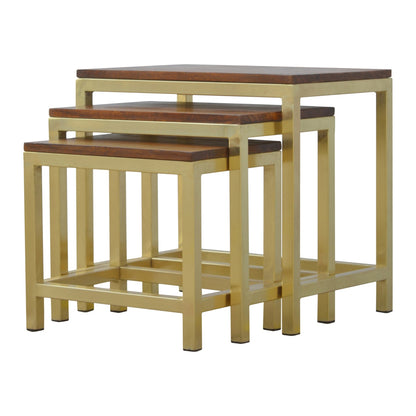 Chunky Gold Stool Set of 3 - Wood Velvet