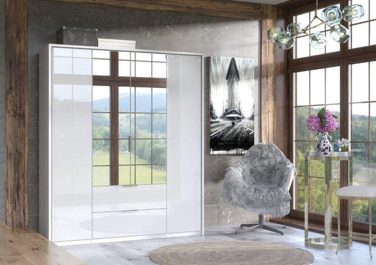 Rado 4 Door 2 Drawer White High Gloss Mirrored Wardrobe - Wood Velvet