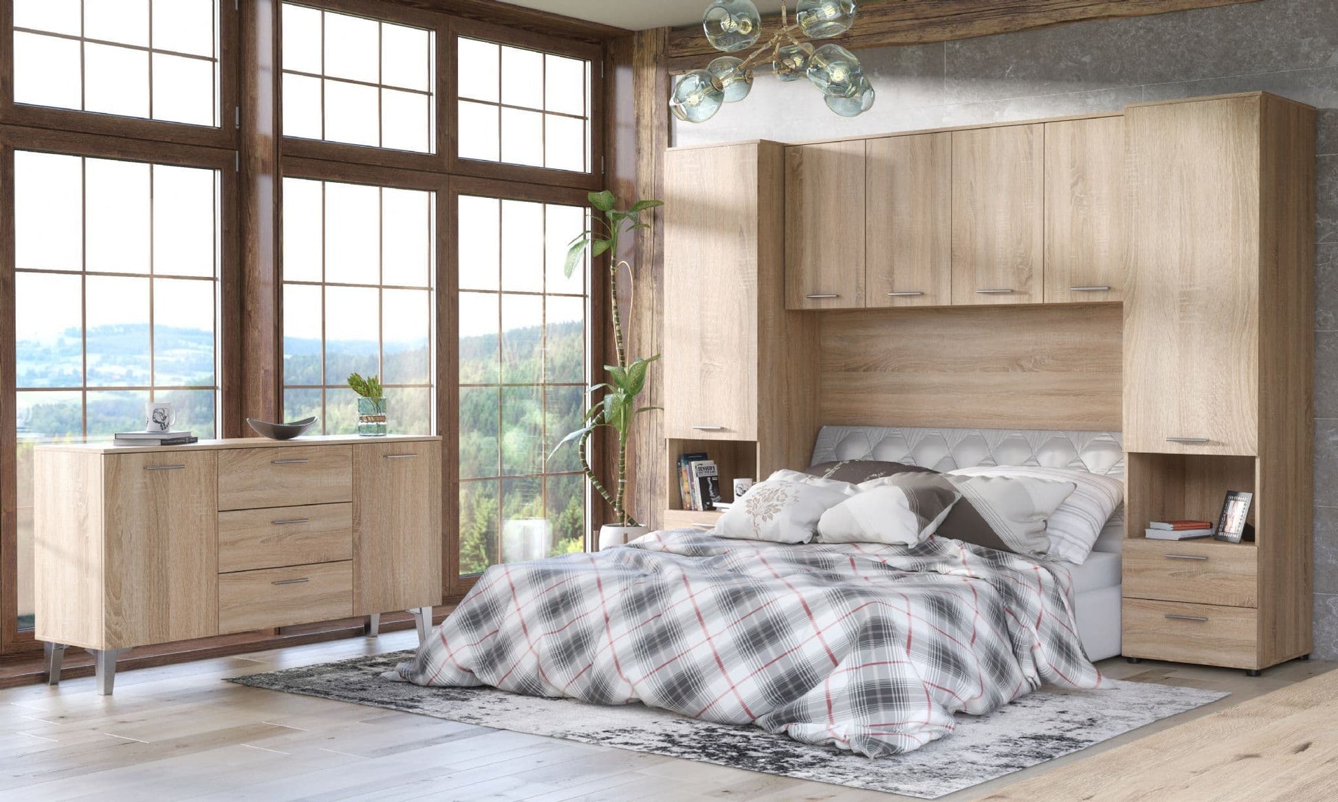 Santino Sonoma Oak Effect Large Wide 2 Door / 3 Drawer Sideboard - Wood Velvet