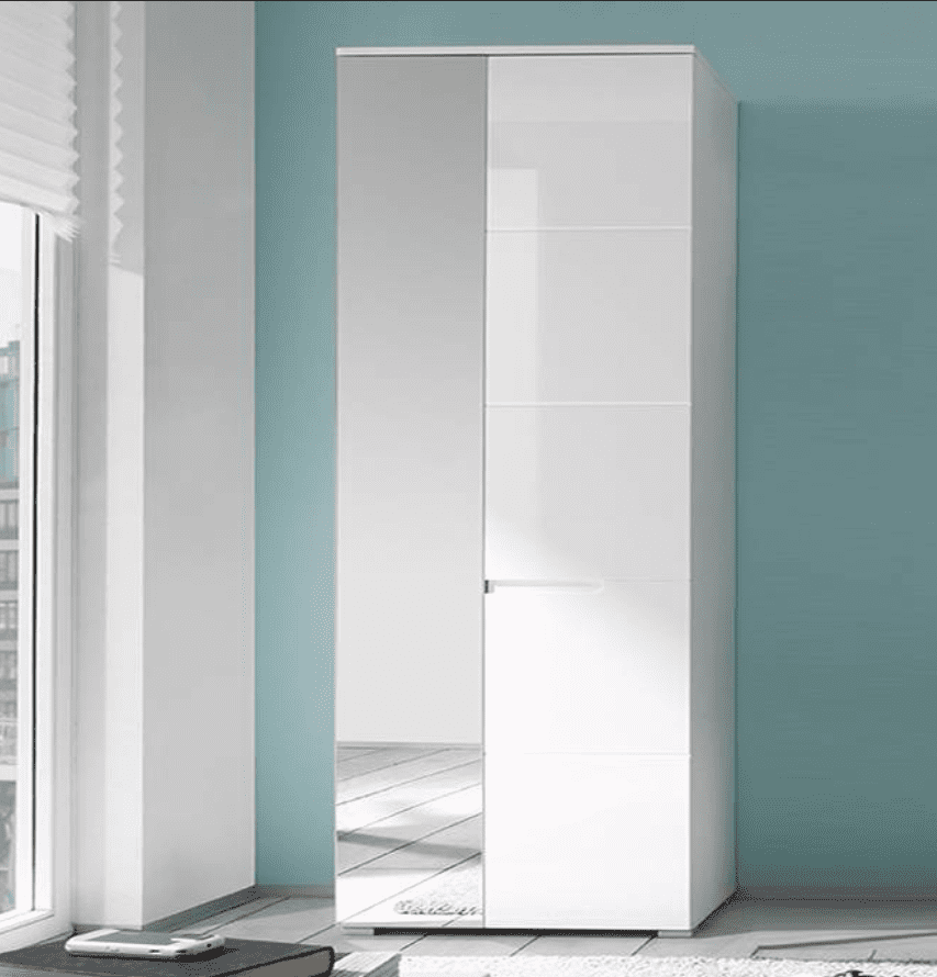 Santino White Gloss Slim Wardrobe with Mirrored Door S22 - Wood Velvet