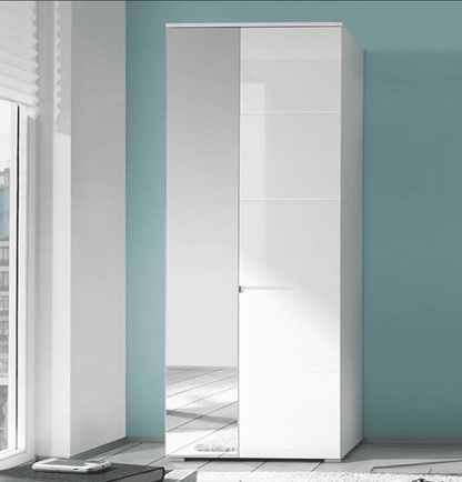 Santino White Gloss Slim Wardrobe with Mirrored Door S22 - Wood Velvet