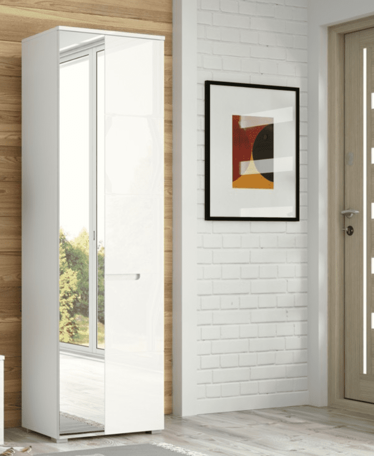 Santino White Gloss Slim Wardrobe with Mirrored Door S22 - Wood Velvet