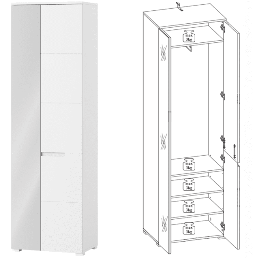 Santino White Gloss Slim Wardrobe with Mirrored Door S22 - Wood Velvet