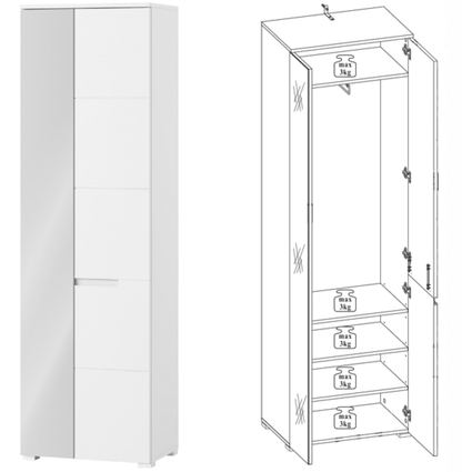 Santino White Gloss Slim Wardrobe with Mirrored Door S22 - Wood Velvet