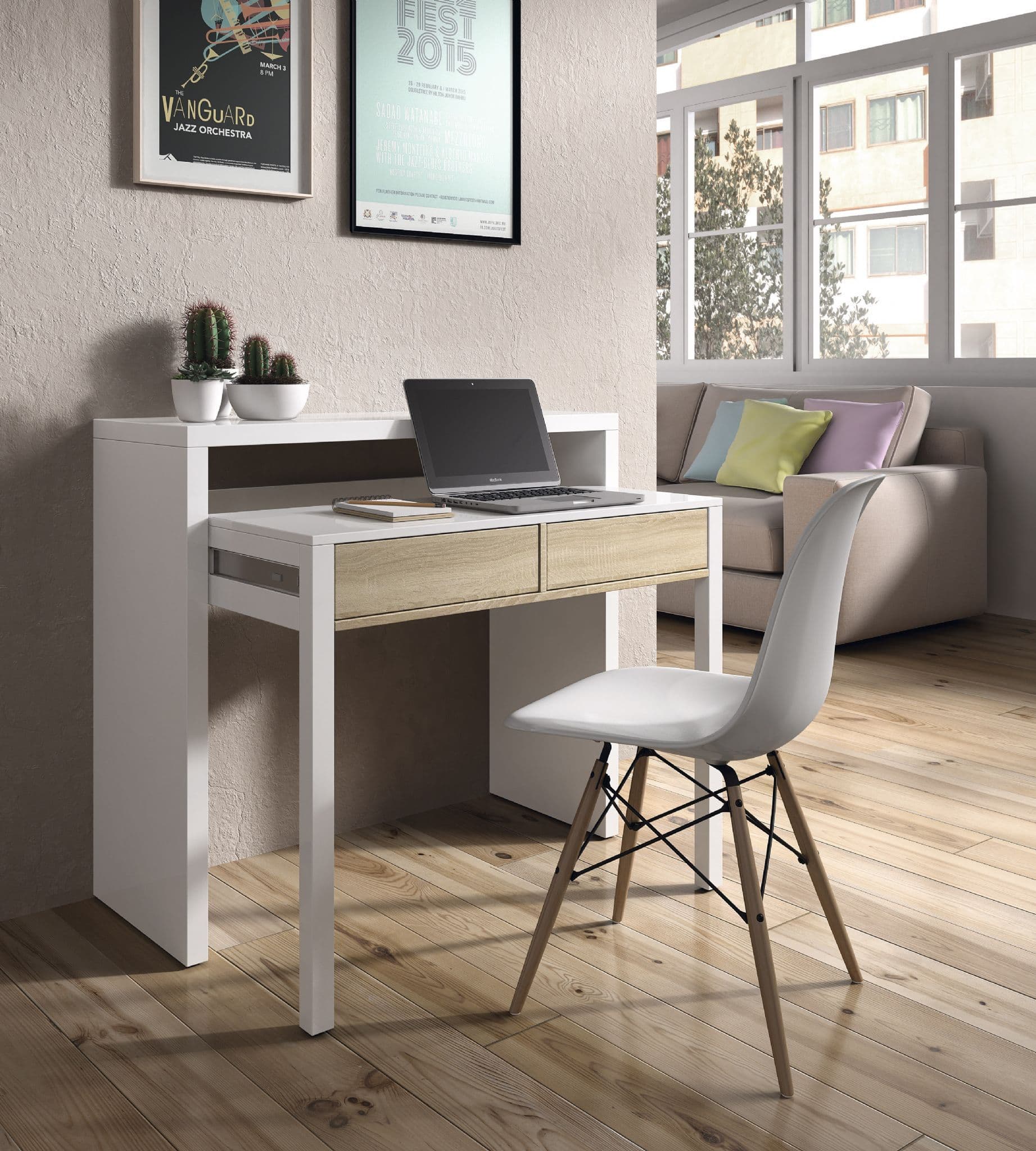 White and Oak Desk/Dressing Table or Console Table - Wood Velvet