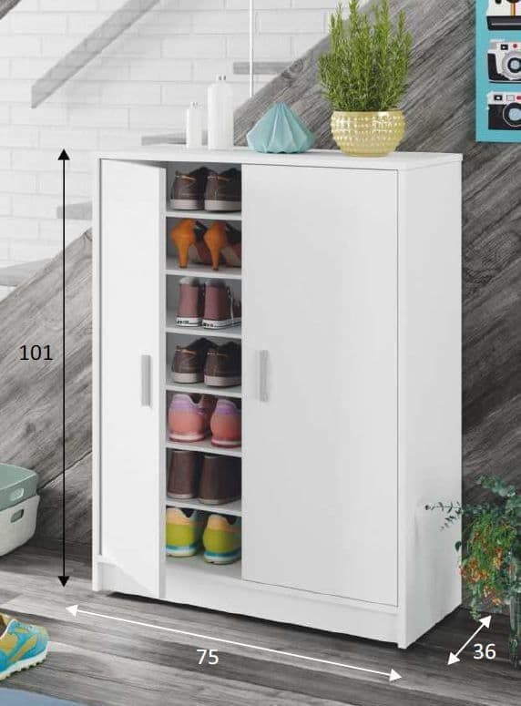 Zuldy Large 30 Pairs White Shoe Cupboard - Wood Velvet