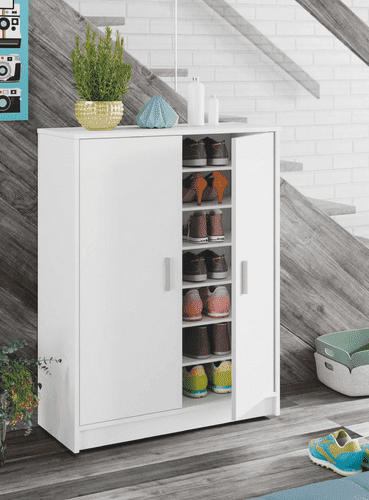 Zuldy Large 30 Pairs White Shoe Cupboard - Wood Velvet